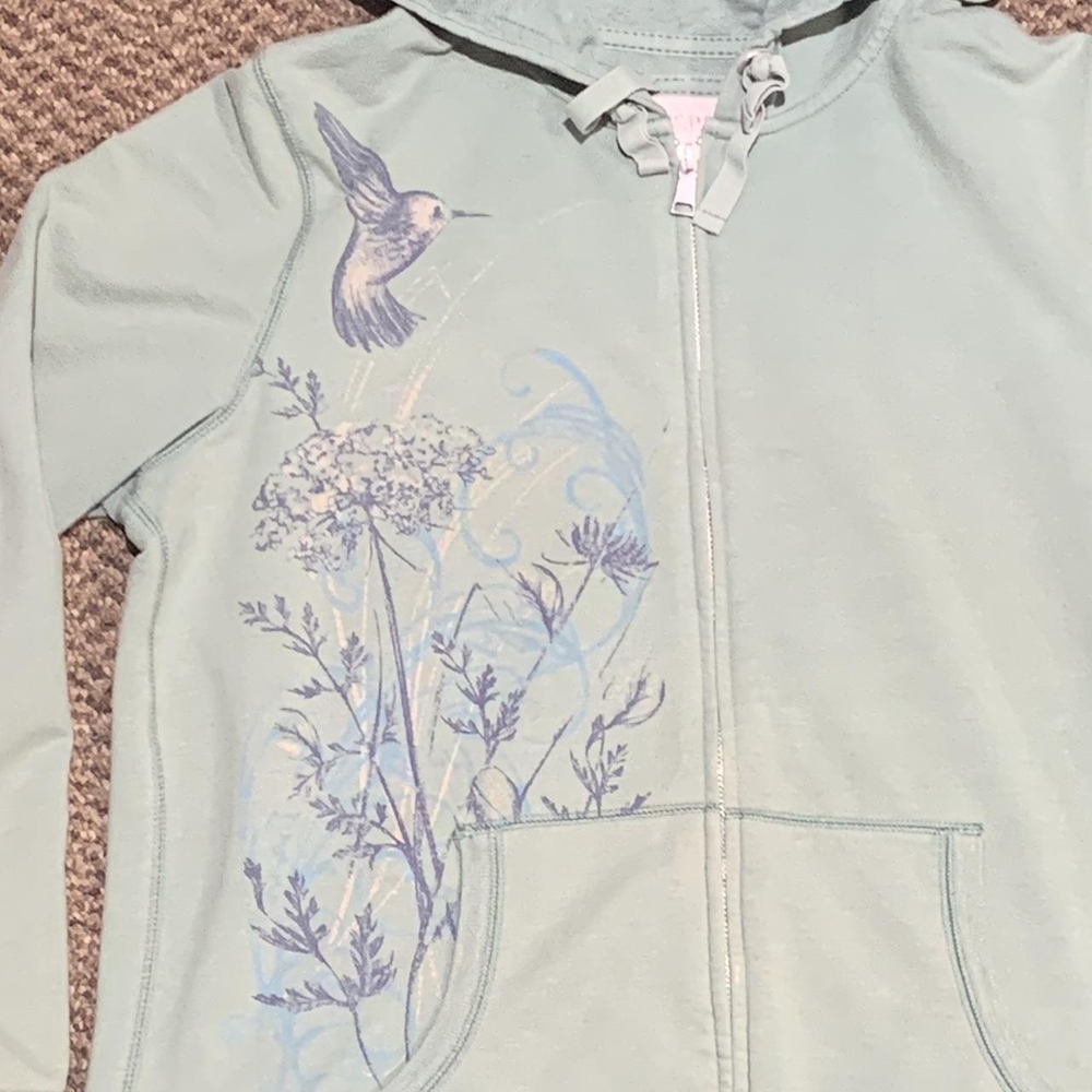 Sonoma Zip-Up Hoodie Hummingbird Floral Sage Green Blue Spring Athleisure - Picture 6 of 8